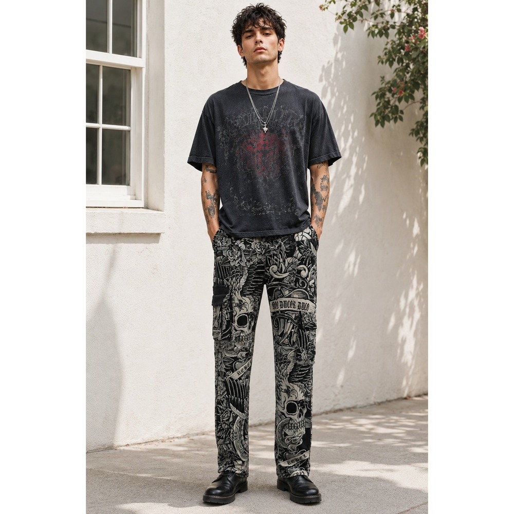 Rebel Vengeance Pants Mens 36 x 30" Skull Eagle Tapestry Cargo Streetwear Gothic